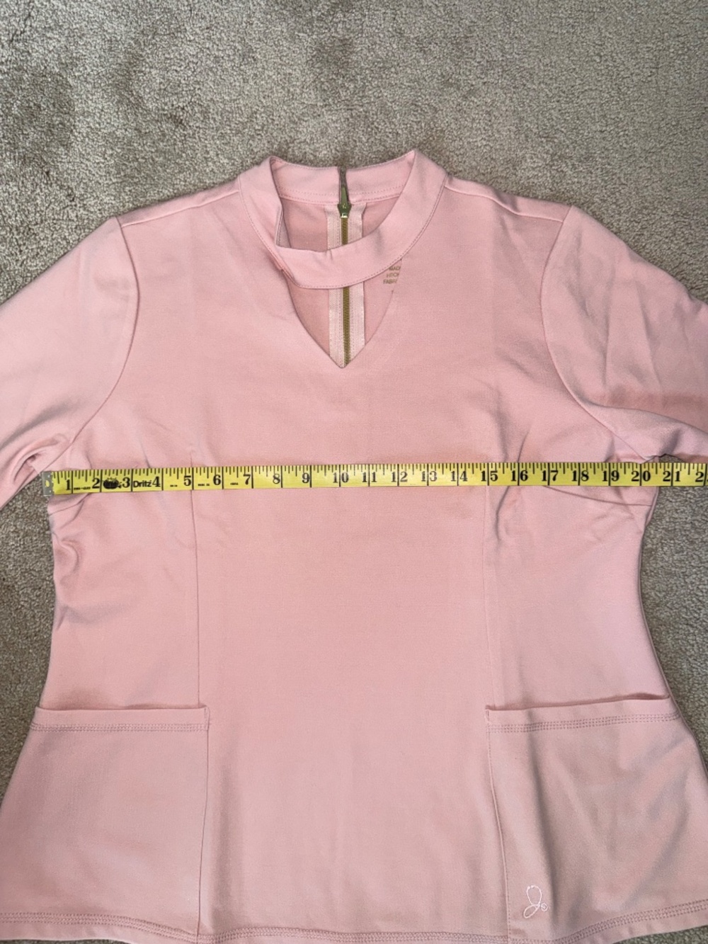 NWT Jaanuu Ponte Collection Blush Pink Choker Neck Scrub Set Flare Pants Women’s - Picture 9 of 16